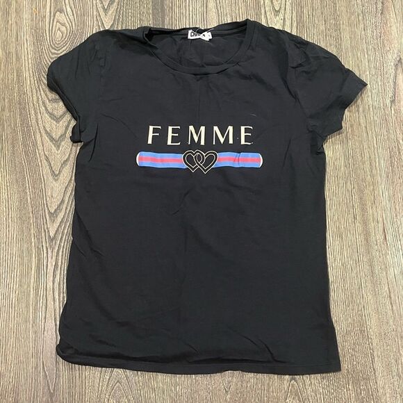 Cooperative Urban Outfitters Femme Tee Shirt Graphic Print Crew Black Medium - Picture 1 of 5